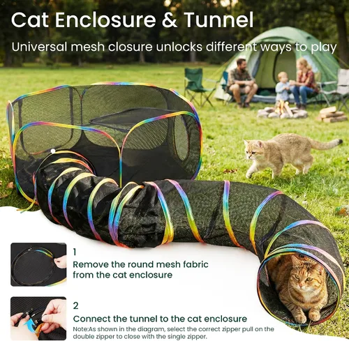 Miniatura 2 de Love's cabin Recintos para gatos al aire libre, arco iris, plegable Catio al aire libre, recinto para gatos, incluye tienda de campaña portátil