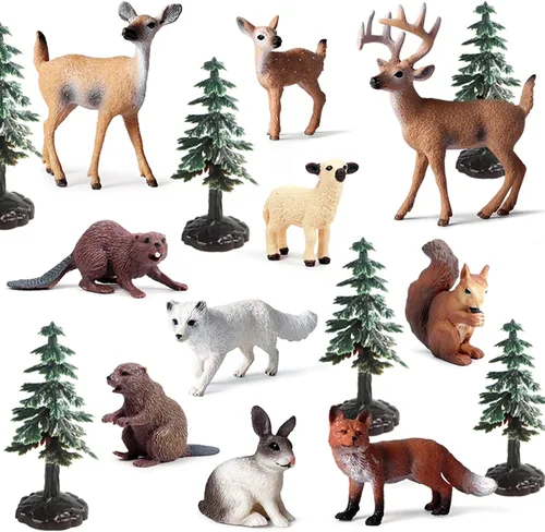20 figuras de plástico de animales del bosque, figuras realistas de criaturas del bosque, juguetes en miniatura, kit de árbol de animales, juguetes