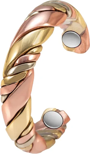 Anillo de cobre para mujer - Anillo de tejido magnético de oro de tres colores puro 99% - Regalo de joyería (2029)