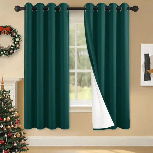 Miniatura 23 de 2 paneles de cortinas 100% opacas, cortinas ligeras con aislamiento térmico con ojales para dormitorio, sala de estar, tratamiento de ventana