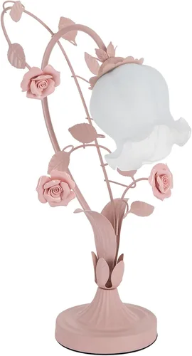 Lámpara de mesa de vidrio esmerilado con flores, lámpara de mesa auxiliar con cable enchufable, mesita de noche, lámpara decorativa de noche para