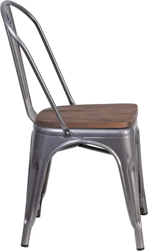 Miniatura 7 de Merrick Lane Silla de comedor apilable con respaldo de listones verticales de metal, marco recubierto transparente, asiento de madera de olmo