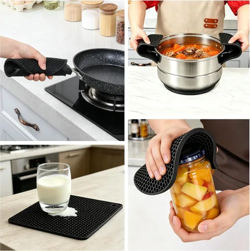 Miniatura 6 de Salvamanteles de silicona para platos calientes, almohadillas calientes antideslizantes para protector de encimera de cocina, alfombrilla resistente