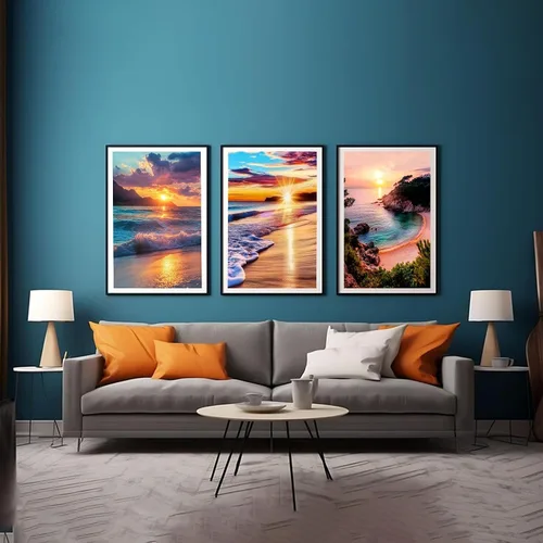 Miniatura 2 de Paquete de 6 kits de pintura de diamantes para adultos principiantes, juegos de arte de diamantes de playa 5D, pintura de amanecer redonda completa