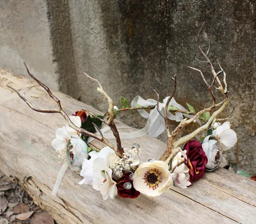 Miniatura 3 de Boho Flower Crown Floral Garland Headband Flower Halo Headpiece with Ribbon Wedding Festival Party Photos