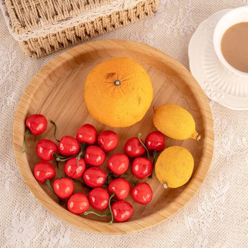 Miniatura 4 de Dranixly Bandeja de servir, redonda de bambú, hermosa decorativa para cocina, comedor, mesa de café, adecuada para almacenamiento y exhibición