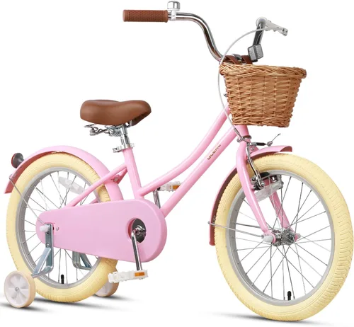 Miniatura 38 de Glerc Little Molly - Bicicleta de crucero retro para niños de 2 a 13 años de edad con cesta de mimbre y ruedas de entrenamiento/soporte, varios