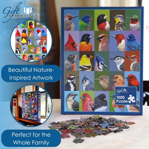 Miniatura 2 de Gift Essentials Rompecabezas de 1000 piezas – Collage de amigos de aves del patio trasero: 25 retratos de tus pájaros favoritos en el patio trasero