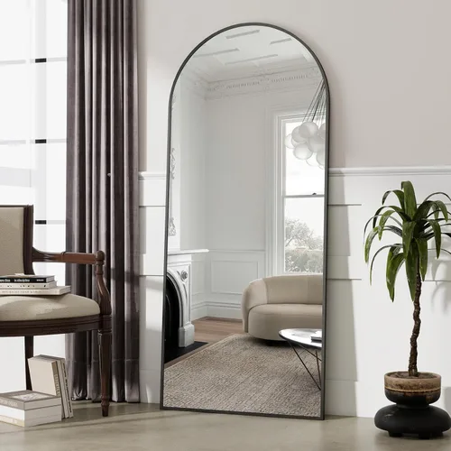Miniatura 14 de BEAUTYPEAK Espejo de Piso de Cuerpo Completo Arqueado de 64"x21", Espejo de Longitud Completa para Colgar o Apoyar con Parte Superior Arqueada, Plata