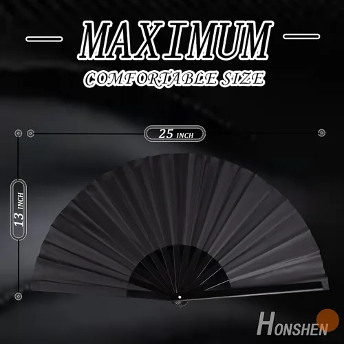 Miniatura 8 de Abanico grande plegable para hombres y mujeres, regalo de baile, tela de nailon de bambú, ventilador de mano negro de 13 pulgadas (bambú negro)