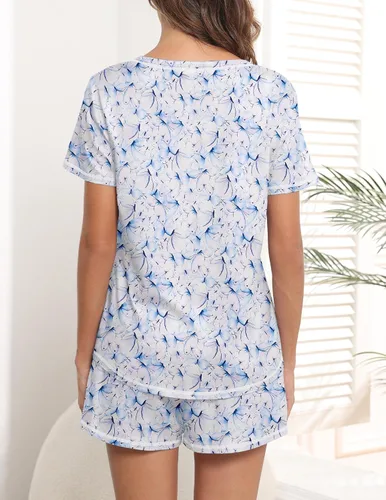 Miniatura 4 de Ekouaer Conjunto de pijama de manga corta para mujer, ropa de dormir casual, de dos piezas, con bolsillos