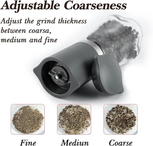 Miniatura 4 de Molinillo profesional de sal y pimienta, salero y pimienta recargable con molinillo de especias de cerámica para un grosor ajustable, fácil de usar