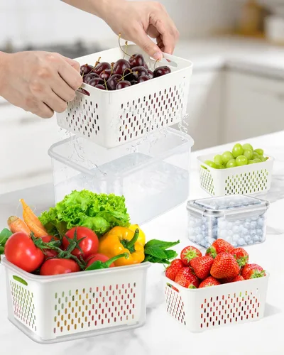 Miniatura 2 de TBMAXS 4 Pack Food Storage Containers Fruit Containers for Fridge with Colander Airtight BPA Free Plastic Berry Keeper Container Produce Saver