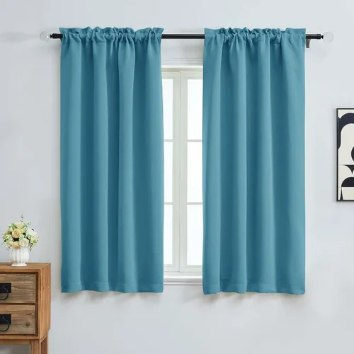 Miniatura 262 de OVZME Cortinas opacas turquesa para tratamiento de ventanas pequeñas, cortinas cortas con bloqueo de luz para ventana de cocina sobre el fregadero