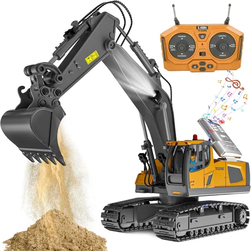 Excavadora de Control Remoto de Juguete para Niños de 6 a 11 años, Excavadora RC de 11 Canales, con Pala Metálica, Vehículo de Construcción RC de
