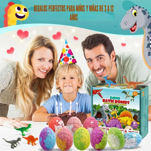 Miniatura 2 de Qivatex Bombas de baño para niños con juguetes de dinosaurios en el interior, paquete de 9 bombas de baño de dinosaurios orgánicos naturales