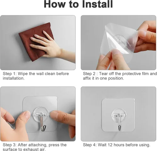 Miniatura 7 de Ganchos de pared extraíbles, ganchos de techo de 13 libras, transparentes, sin costuras, impermeables y a prueba de aceite para cocina, baño