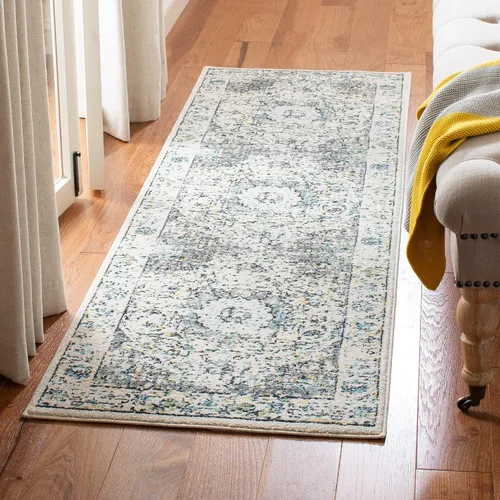 Miniatura 9 de SAFAVIEH Evoke Collection EVK220B Medallón oriental shabby chic de 2'2" x 4', color gris/dorado, no desprende pelusa, alfombra de acento para sala