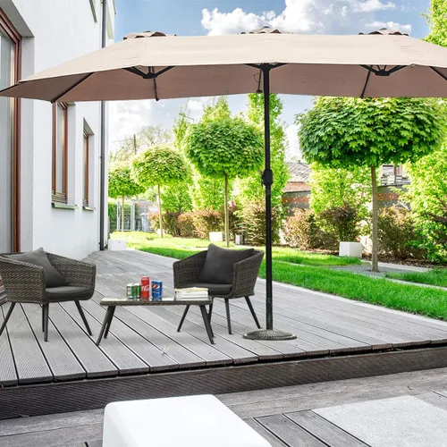 Miniatura 4 de Tangkula Sombrilla de patio de 15 pies de doble cara para mesa de mercado al aire libre con manivela (beige)