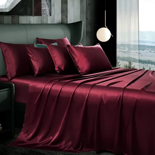 Manyshofu Juego de sábanas de satén sedoso tamaño Queen de 7 piezas, juego de ropa de cama lujoso y suave, 1 sábana bajera, 1 sábana encimera, 4