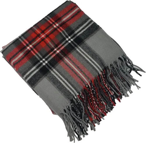 Miniatura 2 de CHEF L HOME & KITCHEN Manta ligera a cuadros gris/rojo con borlas/flecos - 60" x 50
