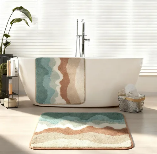 Miniatura 6 de Alfombra de baño de 24 x 16 pulgadas, absorbente, antideslizante, lavable a máquina, alfombra de baño suave para suelo de baño, ducha, bañera