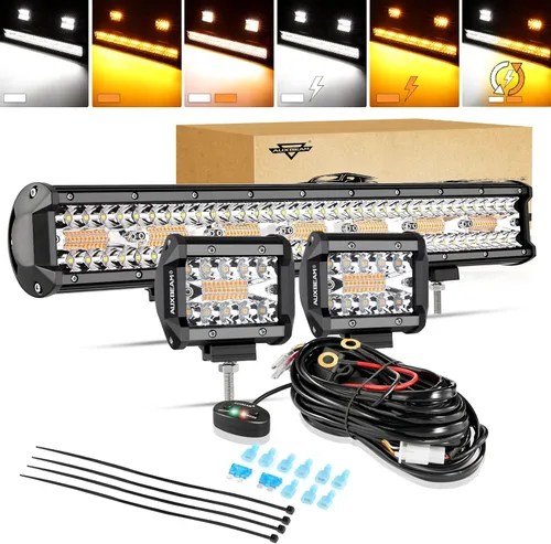 Miniatura 10 de Auxbeam Barra de luz LED de 3 pulgadas, 72 W, color ámbar/blanco, luces de conducción todoterreno para camión, SUV, barco, 4x4, Jeep Wrangler