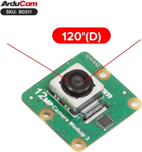 Miniatura 3 de Arducam Para Raspberry Pi Cámara Módulo 3 Amplio, 120 ° (D) IMX708 Autofocus Pi Cámara V3, 5.9 in 15-22 Pin FFC Cable