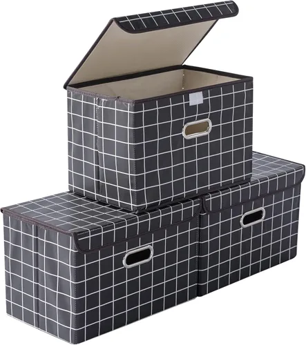 Miniatura 35 de STOREONE Contenedores de Almacenamiento de Tela en Forma de Cubo Plegables, Organizador Contenedor Cesta Plegable con Tapas y Asas de Metal
