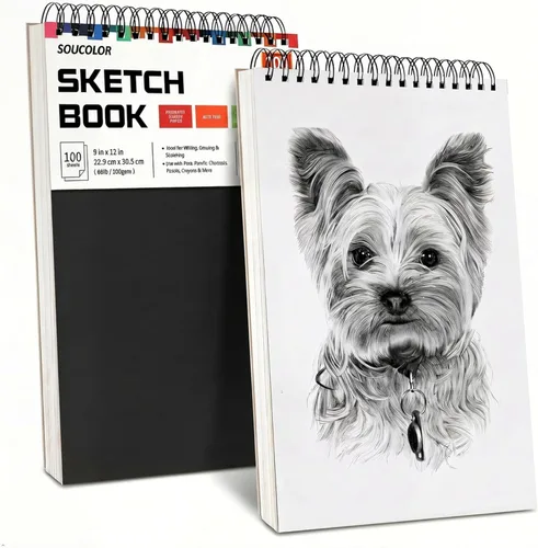 Miniatura 29 de Soucolor - Cuaderno de bocetos de 9 x 12 pulgadas, paquete de 4 de 100 hojas, encuadernado en espiral, libre de ácido (68 libras/100 g/m²), papel