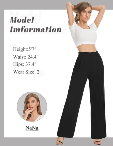Miniatura 7 de Tapata Pantalones de pierna ancha para mujer, pantalones de vestir de cintura alta, casuales, elásticos, bolsillos para el trabajo y negocios