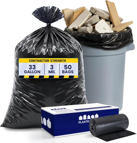 Miniatura 6 de Plasticplace Bolsas de basura de 32-33 galones │ 1 mil │ Revestimientos negros resistentes para botes de basura │ 33 pulgadas x 39 pulgadas