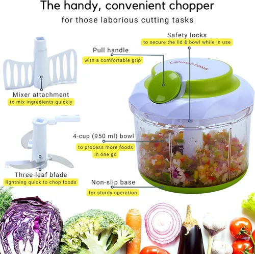 Miniatura 8 de Picador Brieftons Quickpull. Picador de alimentos: poderoso cortavegetales/picadora/licuadora manual para trocear frutas, verduras, frutos secos