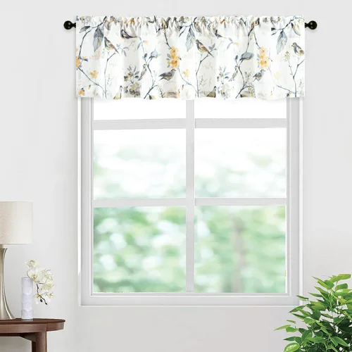 Miniatura 10 de VOGOL Cenefa de pájaro y bayas, decoración clásica de ventana de campo americano con estampado botánico, cortina de bolsillo para barra fácil