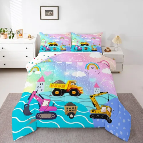 Miniatura 33 de Erosebridal Juego de ropa de cama de tren de dibujos animados para niños y niños, edredón de plumón de vehículos para niños, decoración