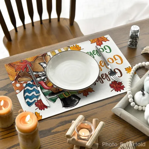 Miniatura 4 de Artoid Mode Gobble - Juego de 6 manteles individuales de pavo y hojas de arce de Acción de Gracias, 12 x 18 pulgadas, para decoración de fiestas