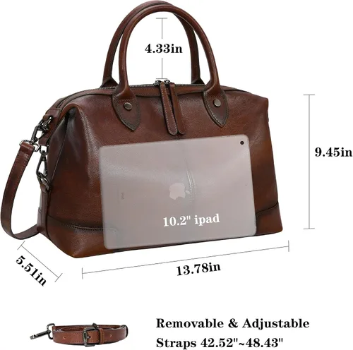 Miniatura 4 de HESHE Bolso de mano de cuero genuino para mujer, bolso de cuero de gran capacidad, bolso de mano con asa superior, bolso de médico vintage