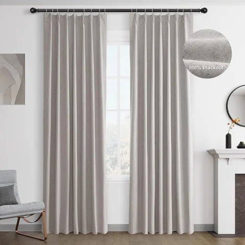 Miniatura 19 de Joywell Cortinas plisadas de lino 100 % opacas de 84 pulgadas de largo, cortinas con pestañas traseras para oscurecer la habitación con ganchos