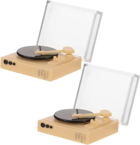 2 piezas de tocadiscos de vinilo en miniatura realista – 1:12 escala retro casa de muñecas tocadiscos en miniatura, mini tienda de exhibición,