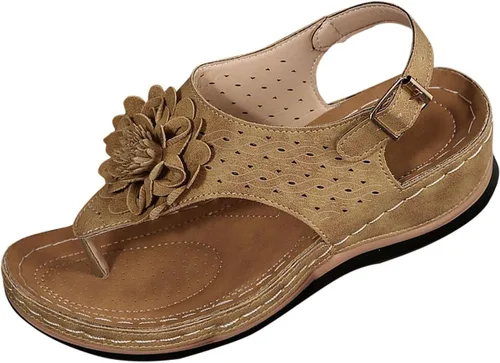 Miniatura 19 de Chanclas para mujer 2026, soporte de arco de flores, sandalias ortopédicas sin cordones con puntera abierta, bucle ajustable, sandalias de cuña