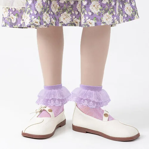 Miniatura 4 de Looching Calcetines con volantes de malla para bebé y niñas pequeñas, con ojales, de algodón, con volantes, 5 pares