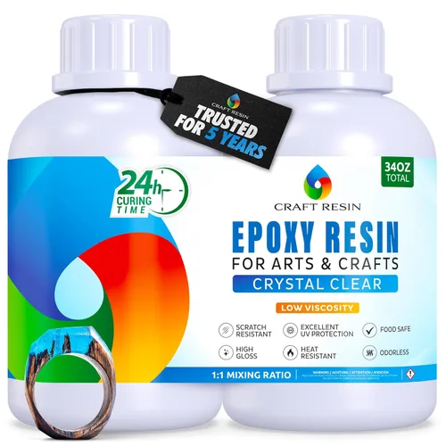 Miniatura 9 de CRAFT RESIN Kit de resina epoxi de 1 galón, resina epoxi transparente con bombas - Segura para alimentos y resistente a los rayos UV para arte DIY