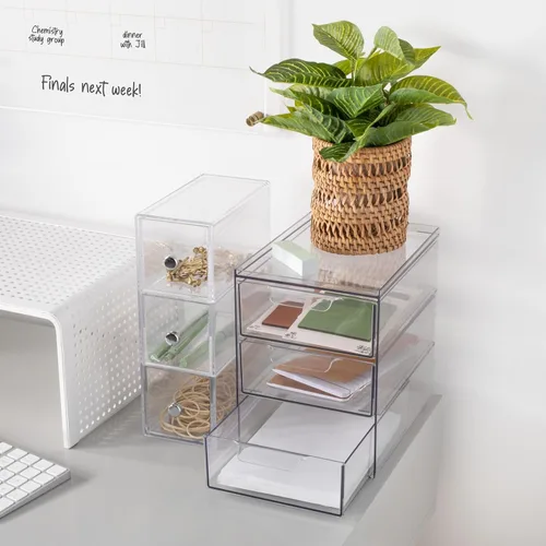 Miniatura 2 de mDesign Organizador apilable de plástico con 3 cajones, contenedor de almacenamiento con cajones extraíbles para fregadero de baño/organización
