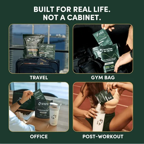 Miniatura 4 de Nutrition On The Go - Paquetes de proteína aislada de suero con creatina – 25g de proteína + 5g de creatina – Polvo de proteína de viaje de porción