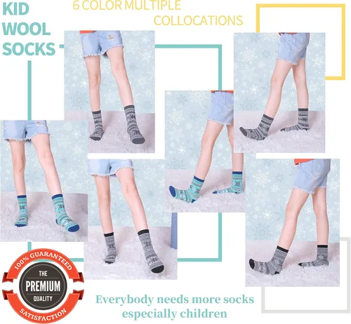 Miniatura 3 de LANLEO Calcetines de lana para niños pequeños y niñas, para senderismo, para invierno, cálidos, acogedores, gruesos, pesados, térmicos, 6 pares