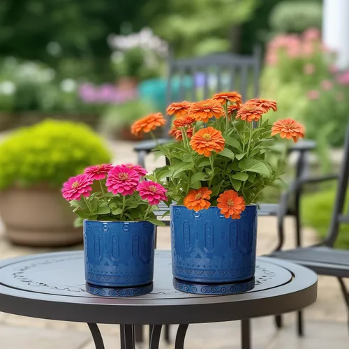Miniatura 4 de Maceta de Cerámica Eightpot - Maceta de 20 cm para Interior con Agujeros de Drenaje y Platillo, Maceta Redonda para Exterior, Maceta Moderna de Azul