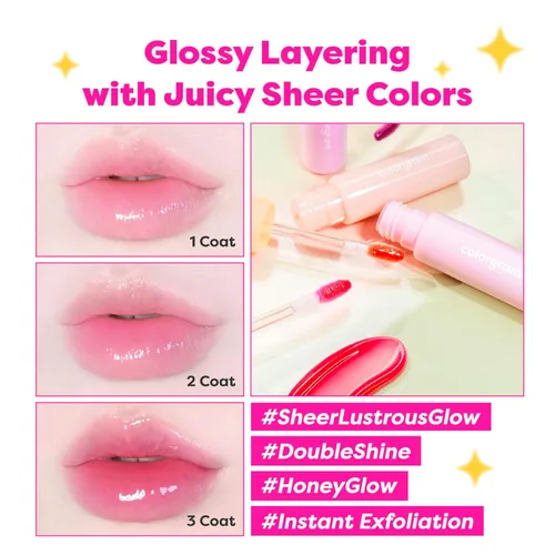 Miniatura 6 de COLORGRAM FRUITY GLASS GLOSS 01 GRAPE BLACK Brillo labial brillante no pegajoso con brillo similar al vidrio Lápiz labial hidratante de larga