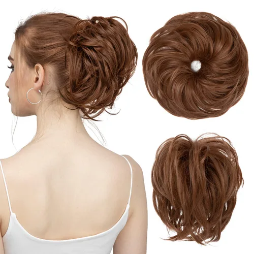 Miniatura 18 de SARLA 2 piezas de cabello desordenado color burdeos, onduladas, rizadas, sintéticas, coleteros falsos, extensiones de cola de caballo para mujeres
