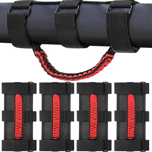 Miniatura 8 de moveland Paquete de 2 asas de agarre de barra antivuelco, asas de agarre de paracord negro para Jeep Wrangler JL, JK, TJ, YJ y Jeep Gladiator