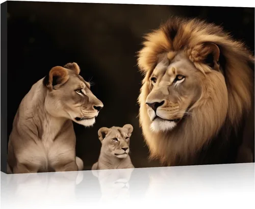 KPLUNDO Lion Lioness Wall Art Lion Family Canvas Print Wall Decor Aniaml Picture Vintage Painting Artwork for Kids's Bedroom Living Room Office Art-2
